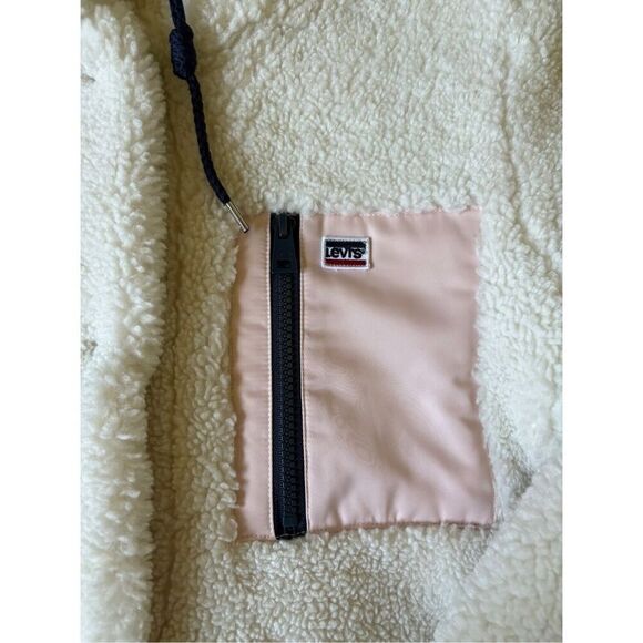 Levi's High Pile Fleece Hooded Zip Jacket Cream Pink XL - Picture 13 of 14